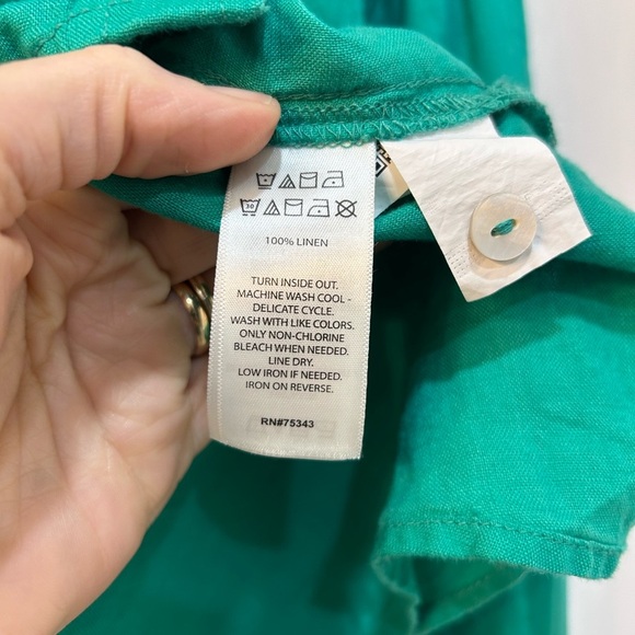 Cynthia Rowley 100% Linen Green Button Down Top Sz XL Boxy Cropped Pocket Preppy - Picture 9 of 9